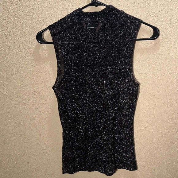 Guess? low turtleneck sheer sparkle sleeveless top - Picture 4 of 5